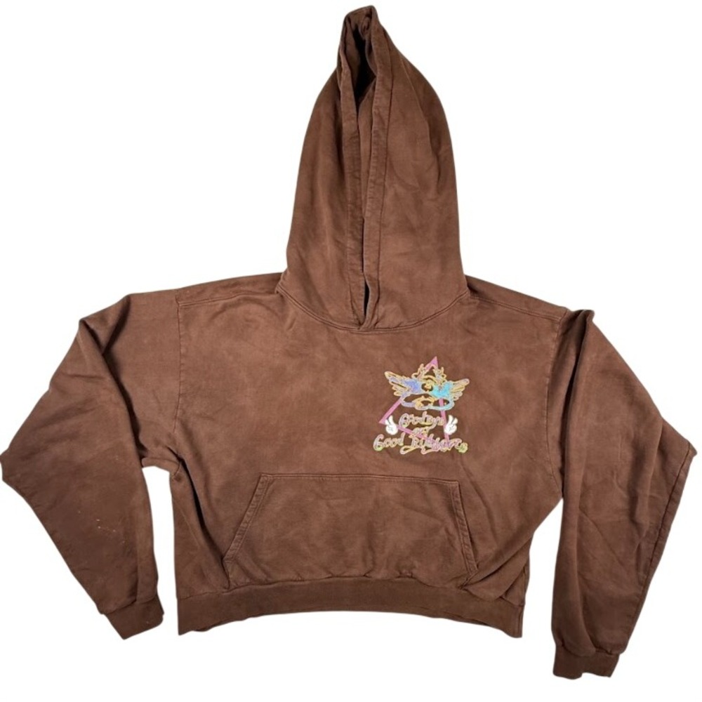 Goodbye Good Riddance Brown Cropped Hoodie Graphic Streetwear Skater Large